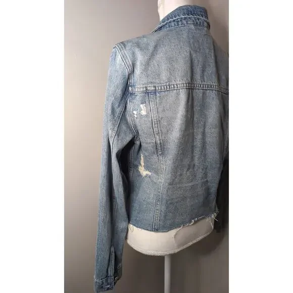 Blank NYC Denim Jacket Medium Light Wash Distressed Trucker Y2K Casual - Picture 4 of 10